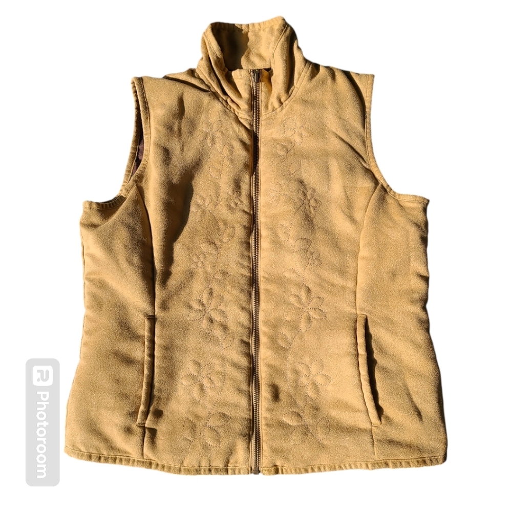 Vtg Suede Embroidered Floral Pattern Tan Columbia Zip‎ Vest size M